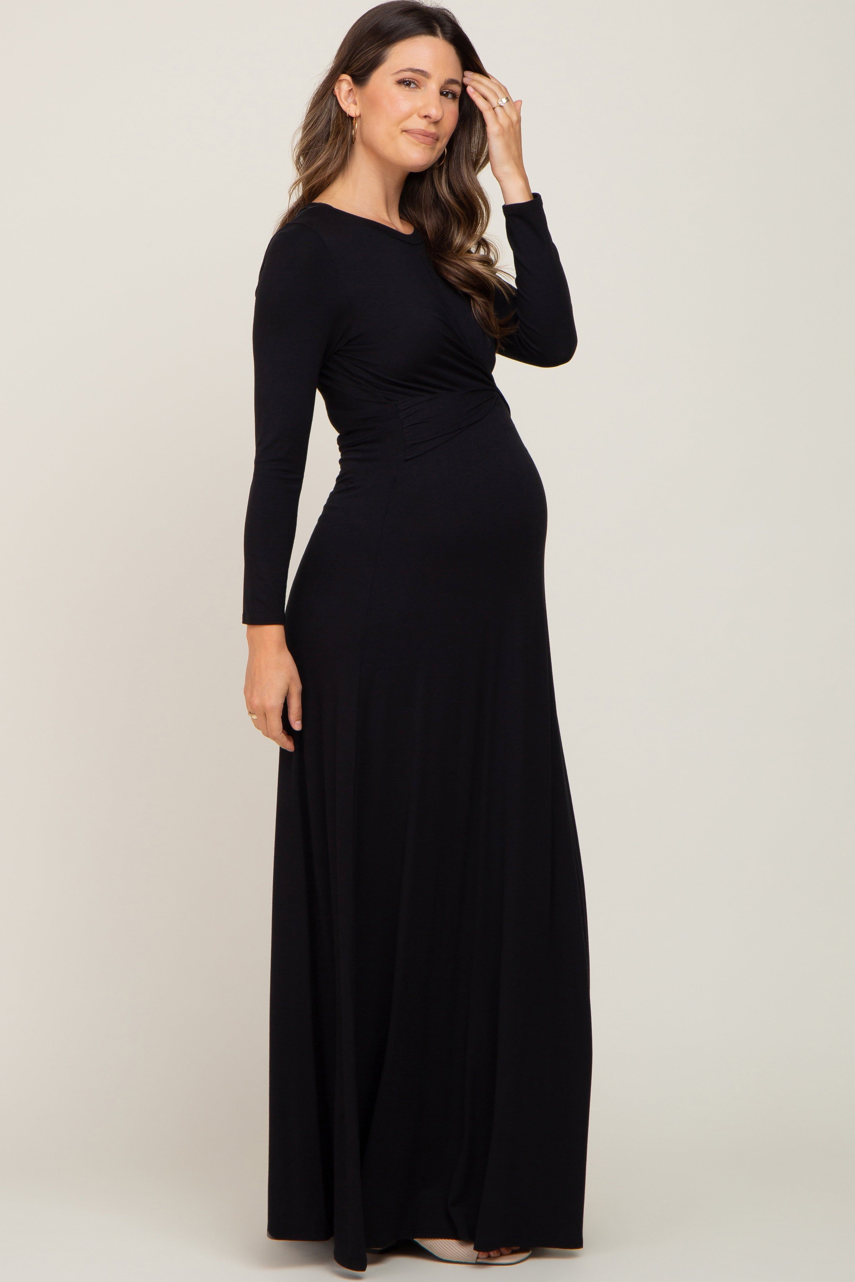 Black Twisted Waist Maternity Maxi Dress sold by Pinkblush product image thumbnail 2