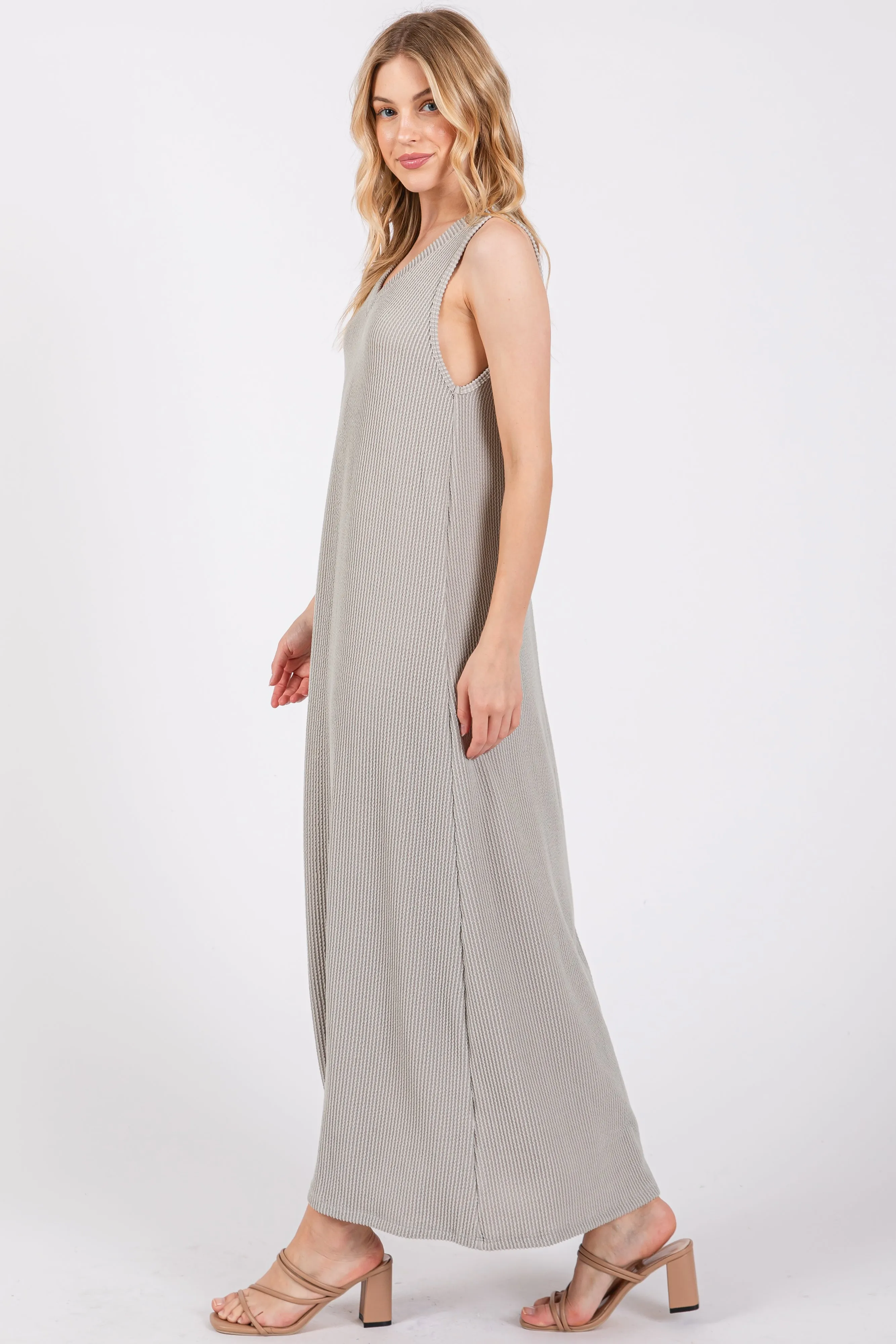 Grey Sleeveless Ribbed Maxi Dress sold by Pinkblush product image thumbnail 2