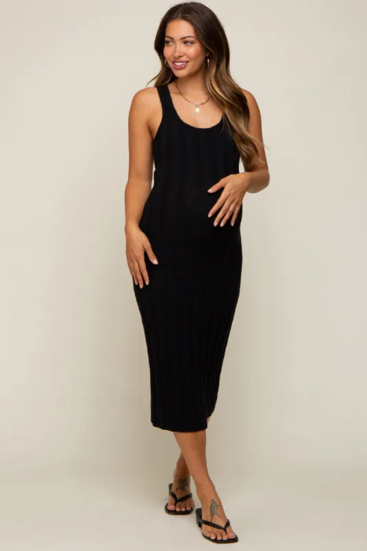 Black Sleeveless Knit Maternity Midi Dress sold by Pinkblush