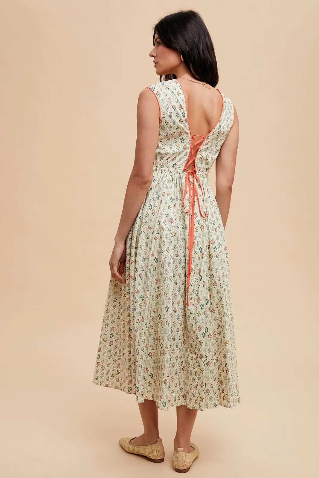 Cream Floral Button Front Sleeveless Maxi Dress sold by Pinkblush product image thumbnail 3