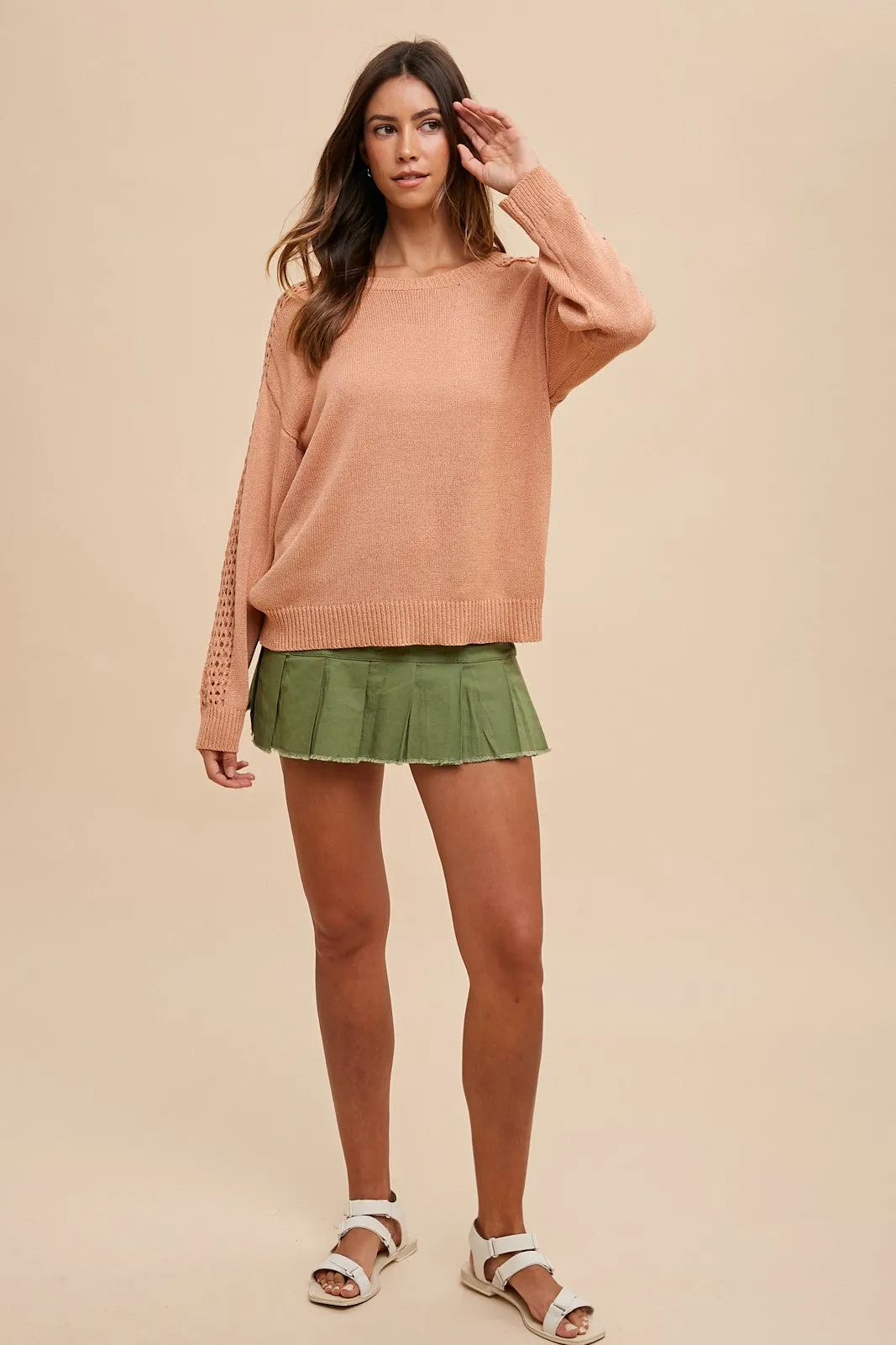 Peach Crochet Detail Sleeve Knit Top sold by Pinkblush product image thumbnail 4