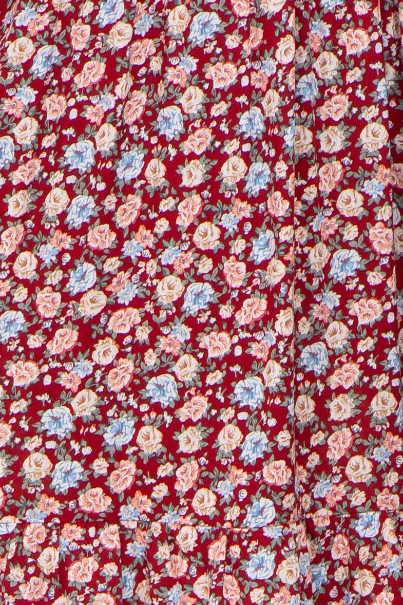 Burgundy Floral Smocked Long Sleeve Midi Dress sold by Pinkblush product image thumbnail 4