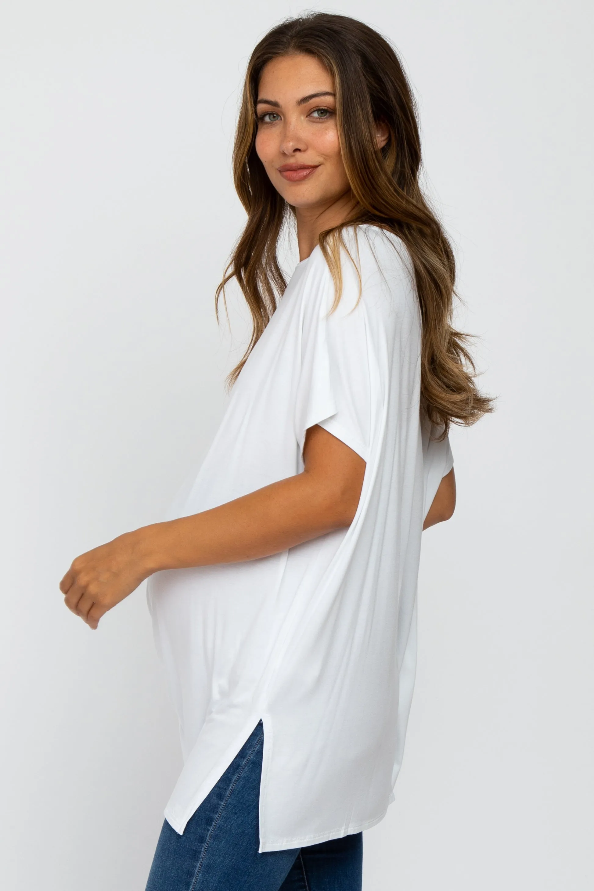 White Short Sleeve Boatneck Maternity Top sold by Pinkblush product image thumbnail 3