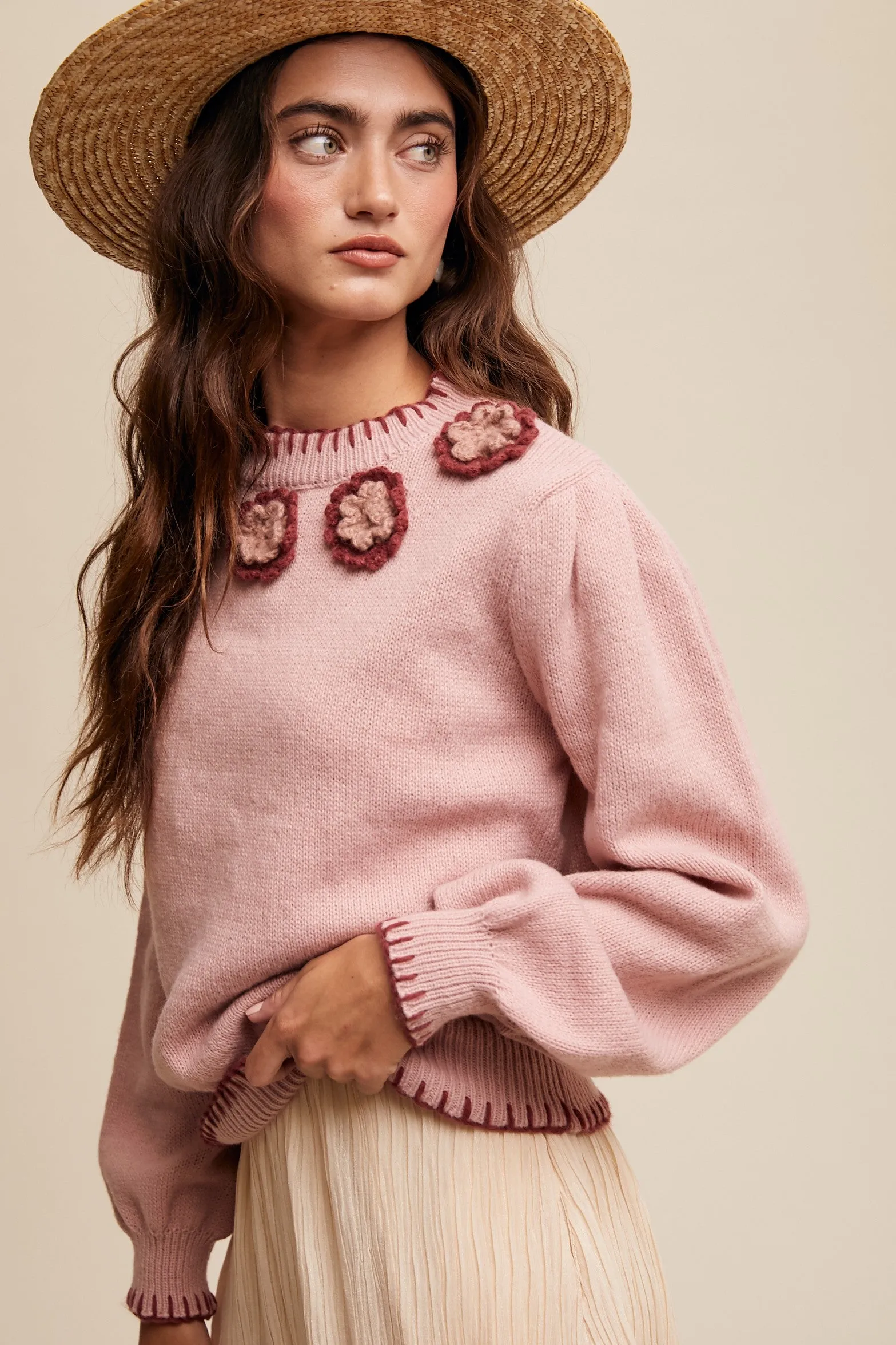 Blush Flower Crochet Detail Pullover Knit Sweater sold by Pinkblush product image thumbnail 3