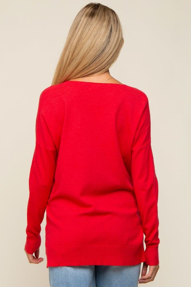Red Long Sleeve Side Slit Maternity Sweater sold by Pinkblush product image thumbnail 4