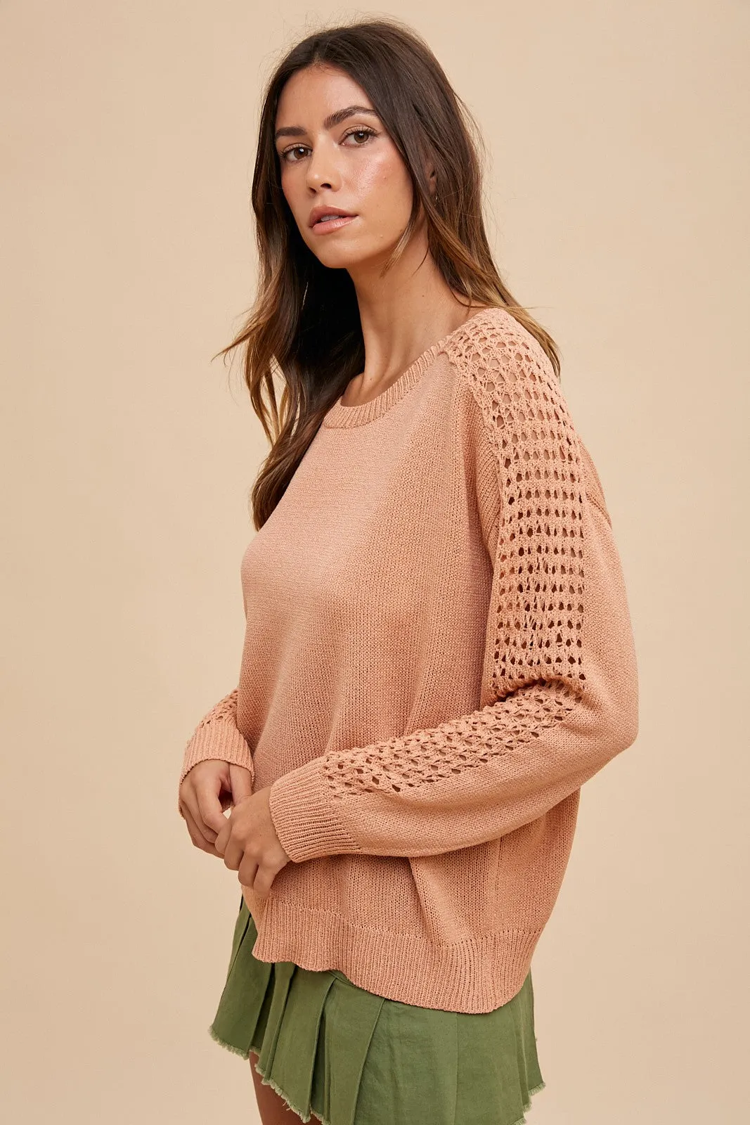 Peach Crochet Detail Sleeve Knit Top sold by Pinkblush product image thumbnail 2