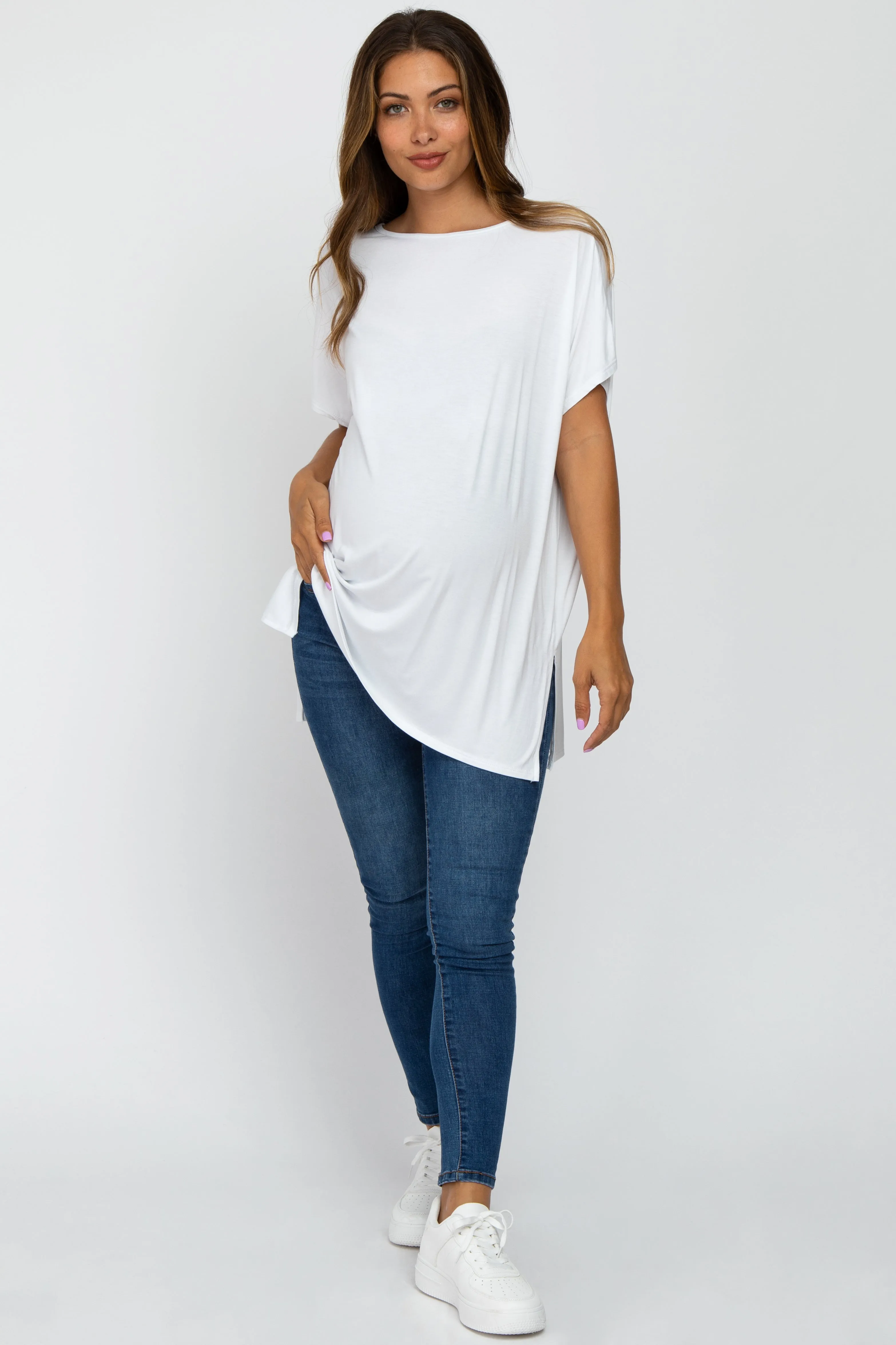 White Short Sleeve Boatneck Maternity Top sold by Pinkblush