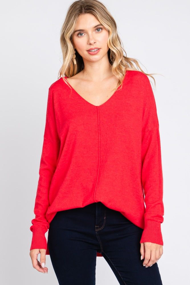 Red Long Sleeve Side Slit Maternity Sweater sold by Pinkblush product image thumbnail 5