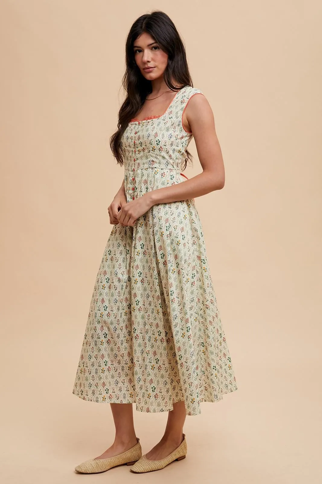 Cream Floral Button Front Sleeveless Maxi Dress sold by Pinkblush product image thumbnail 2