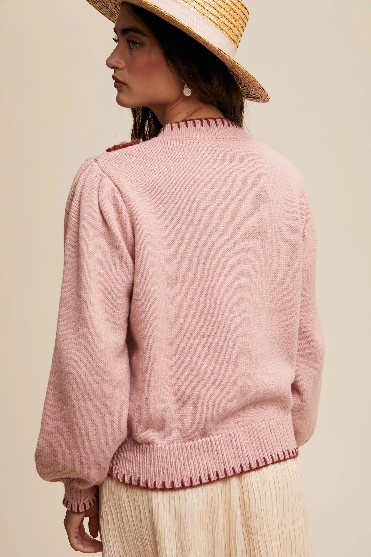 Blush Flower Crochet Detail Pullover Knit Sweater sold by Pinkblush product image thumbnail 5