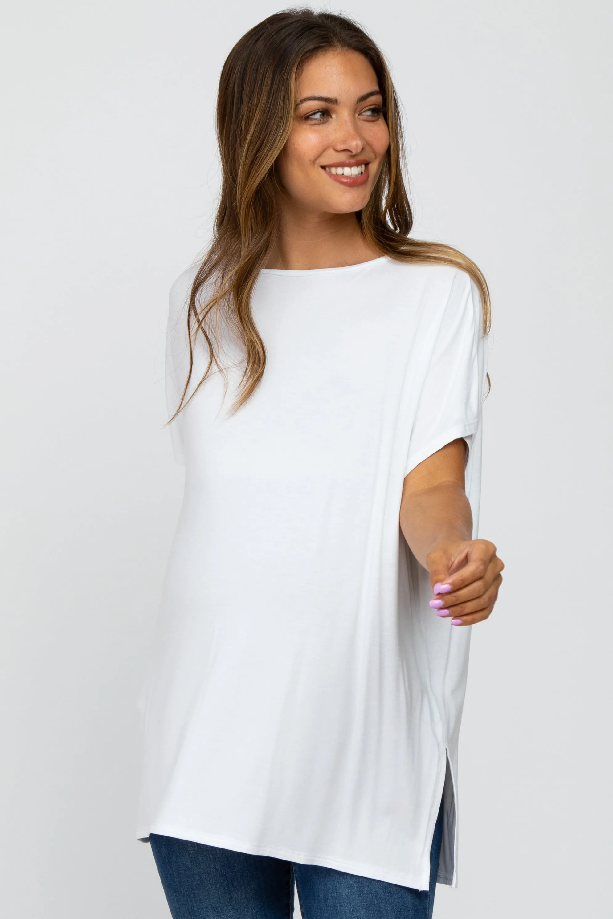 White Short Sleeve Boatneck Maternity Top sold by Pinkblush product image thumbnail 2