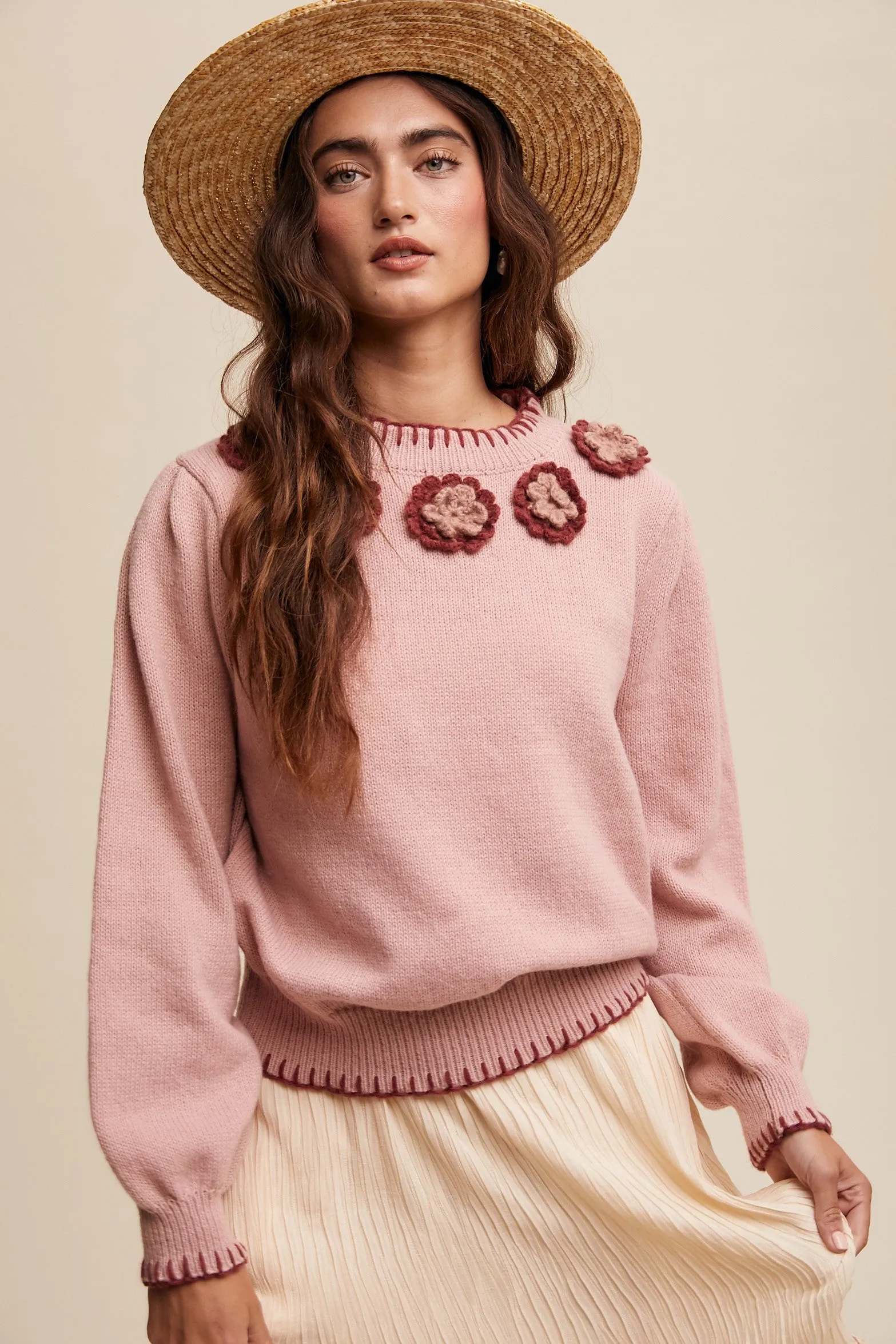 Blush Flower Crochet Detail Pullover Knit Sweater sold by Pinkblush product image thumbnail 2