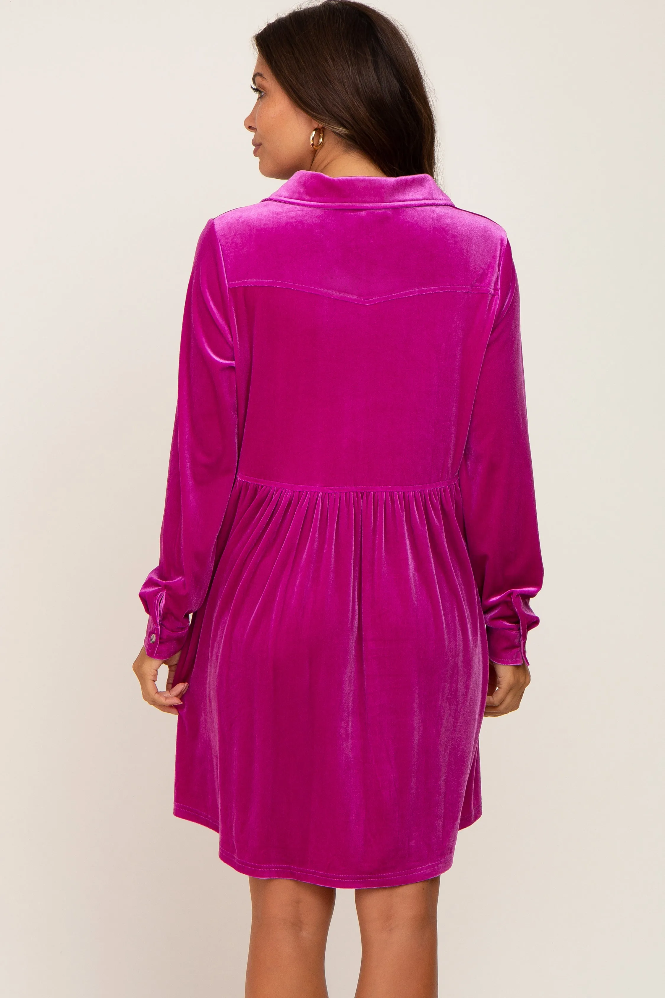 Magenta Velvet Button Down Maternity Mini Dress sold by Pinkblush product image thumbnail 3