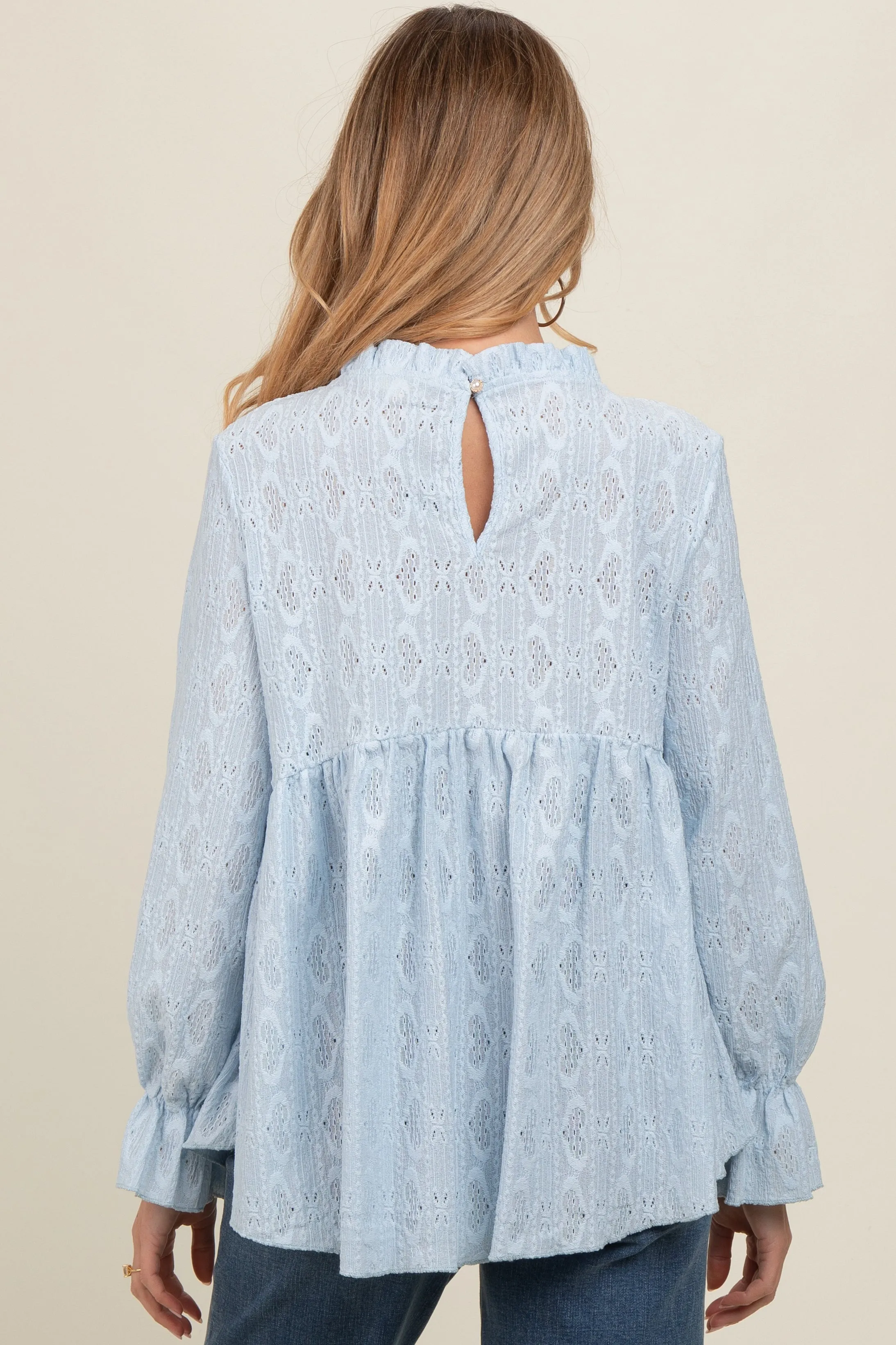 Light Blue Lace Ruffled Neck Maternity Top sold by Pinkblush product image thumbnail 2