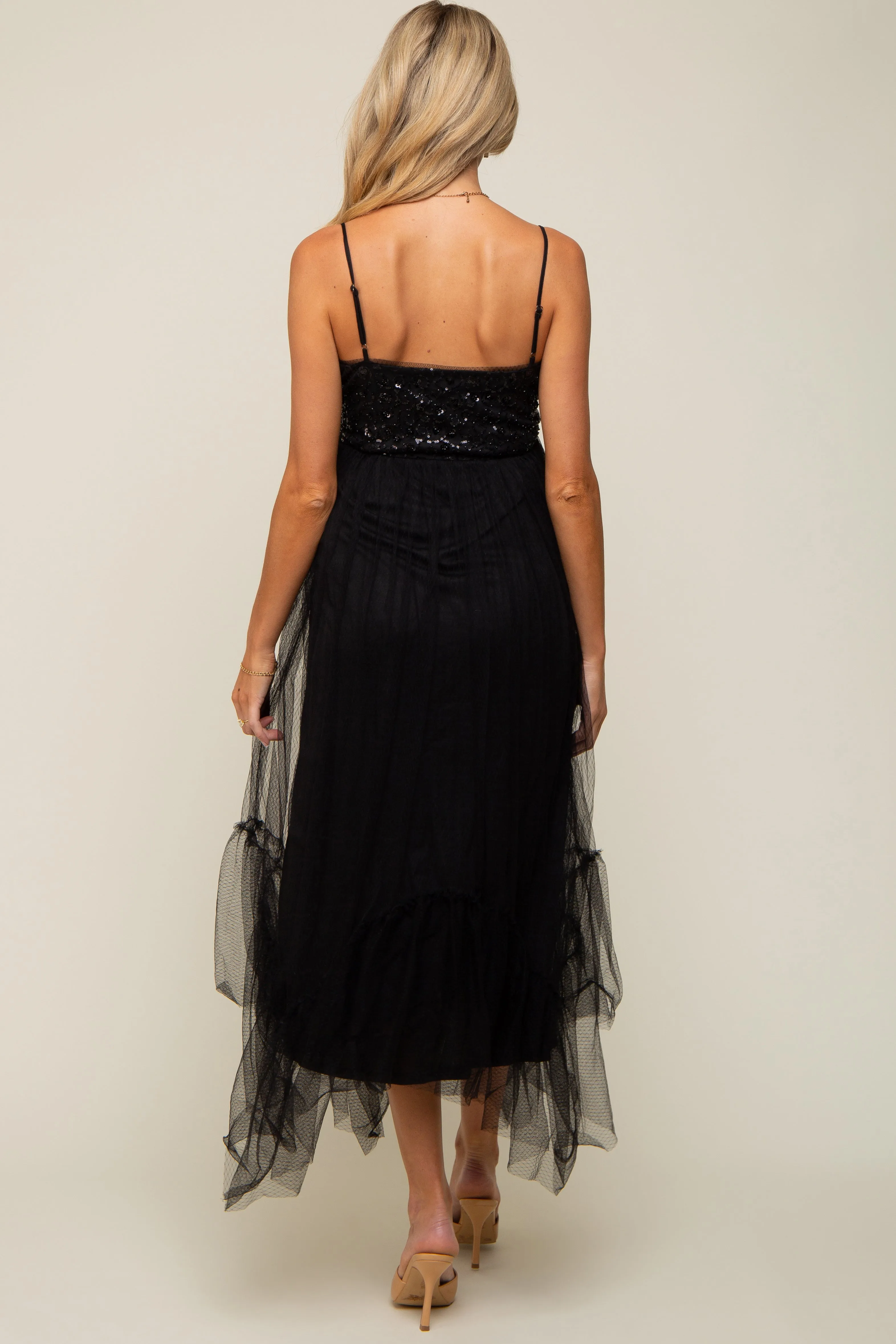Black Sequin Top Tulle Maternity Midi Dress sold by Pinkblush product image thumbnail 3