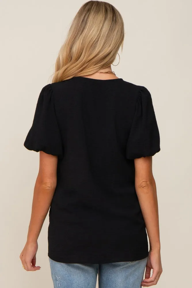 Black Puff Sleeve V-Neck Maternity Top sold by Pinkblush product image thumbnail 3