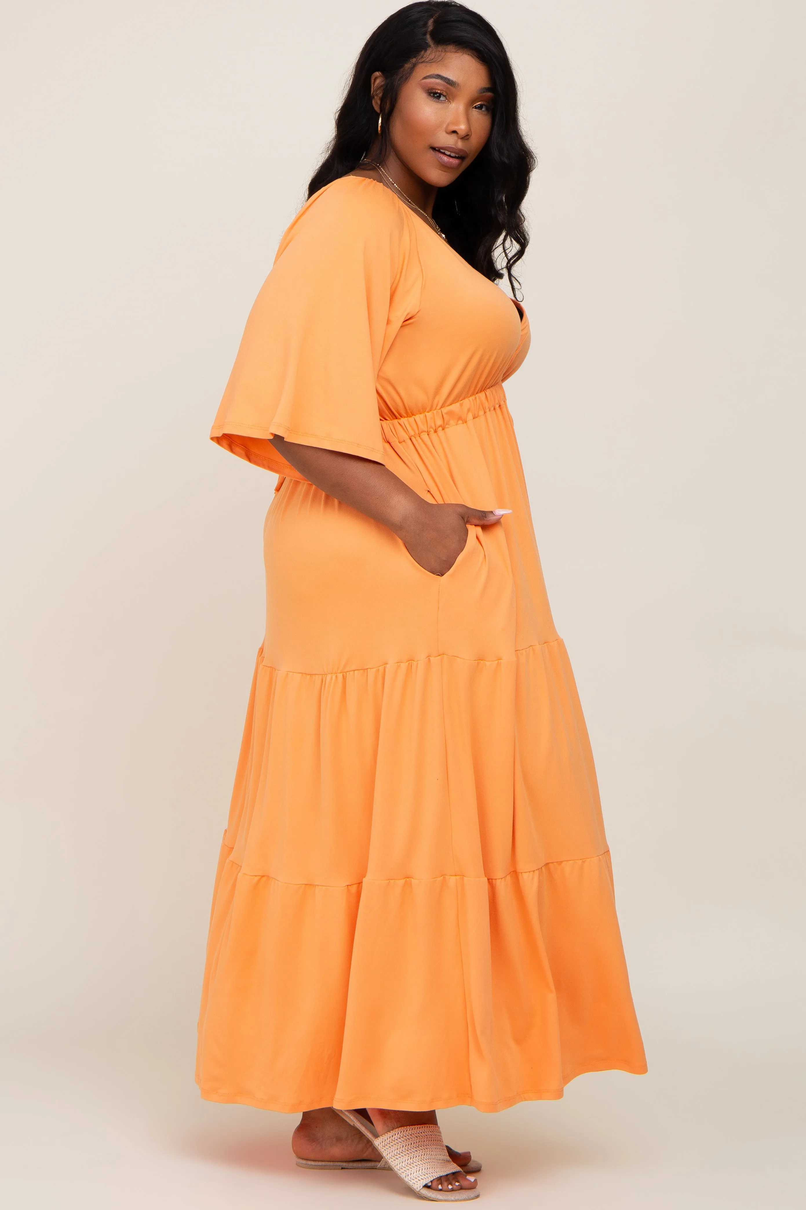 Orange Deep V-Neck Tiered Plus Maxi Dress sold by Pinkblush product image thumbnail 2