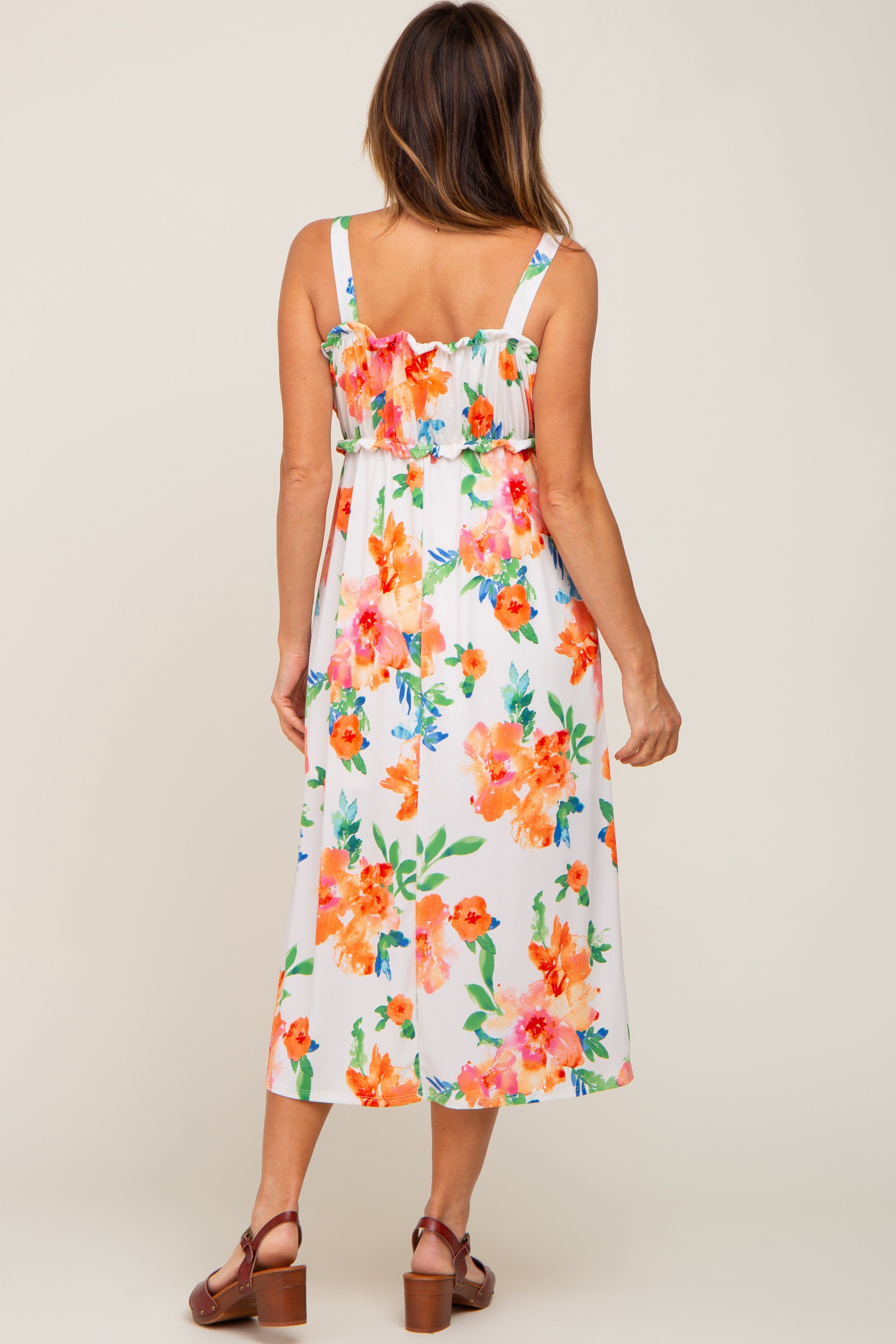 Ivory Floral Square Neck Ruffle Midi Dress sold by Pinkblush product image thumbnail 3