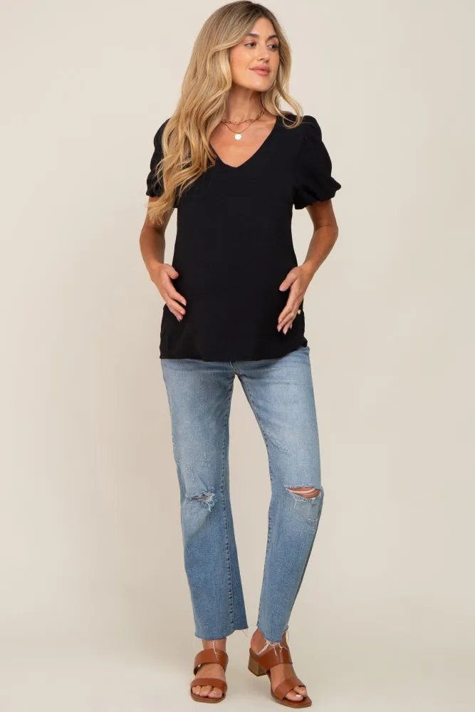 Black Puff Sleeve V-Neck Maternity Top sold by Pinkblush product image thumbnail 4