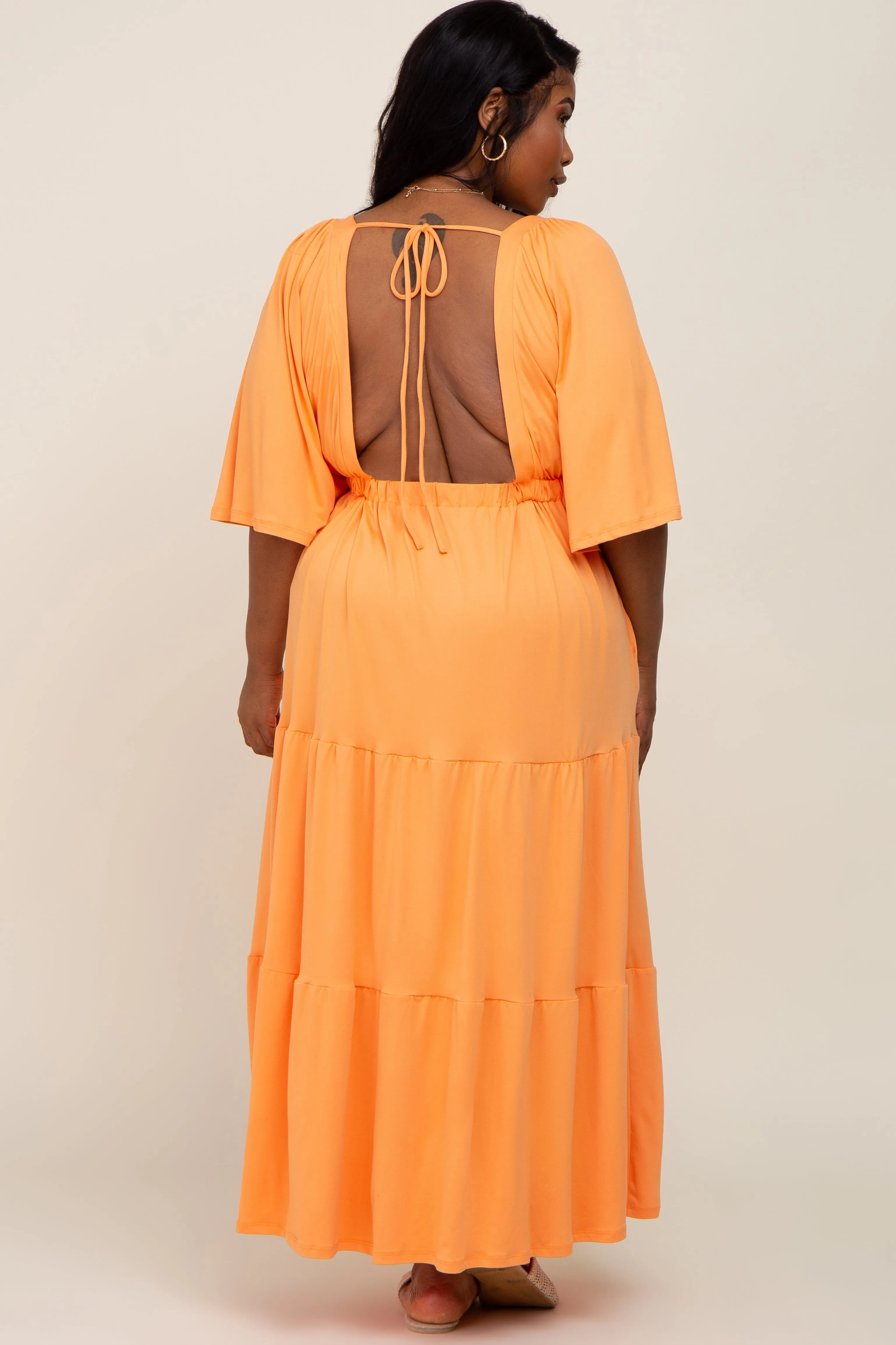Orange Deep V-Neck Tiered Plus Maxi Dress sold by Pinkblush product image thumbnail 3