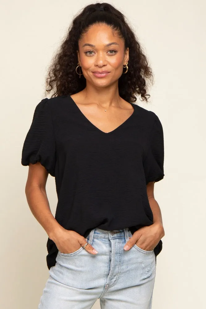 Black Puff Sleeve V-Neck Maternity Top sold by Pinkblush product image thumbnail 5