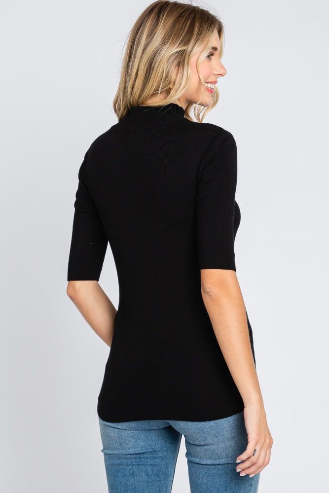Black Mock Neck Short Sleeve Knit Top sold by Pinkblush product image thumbnail 4