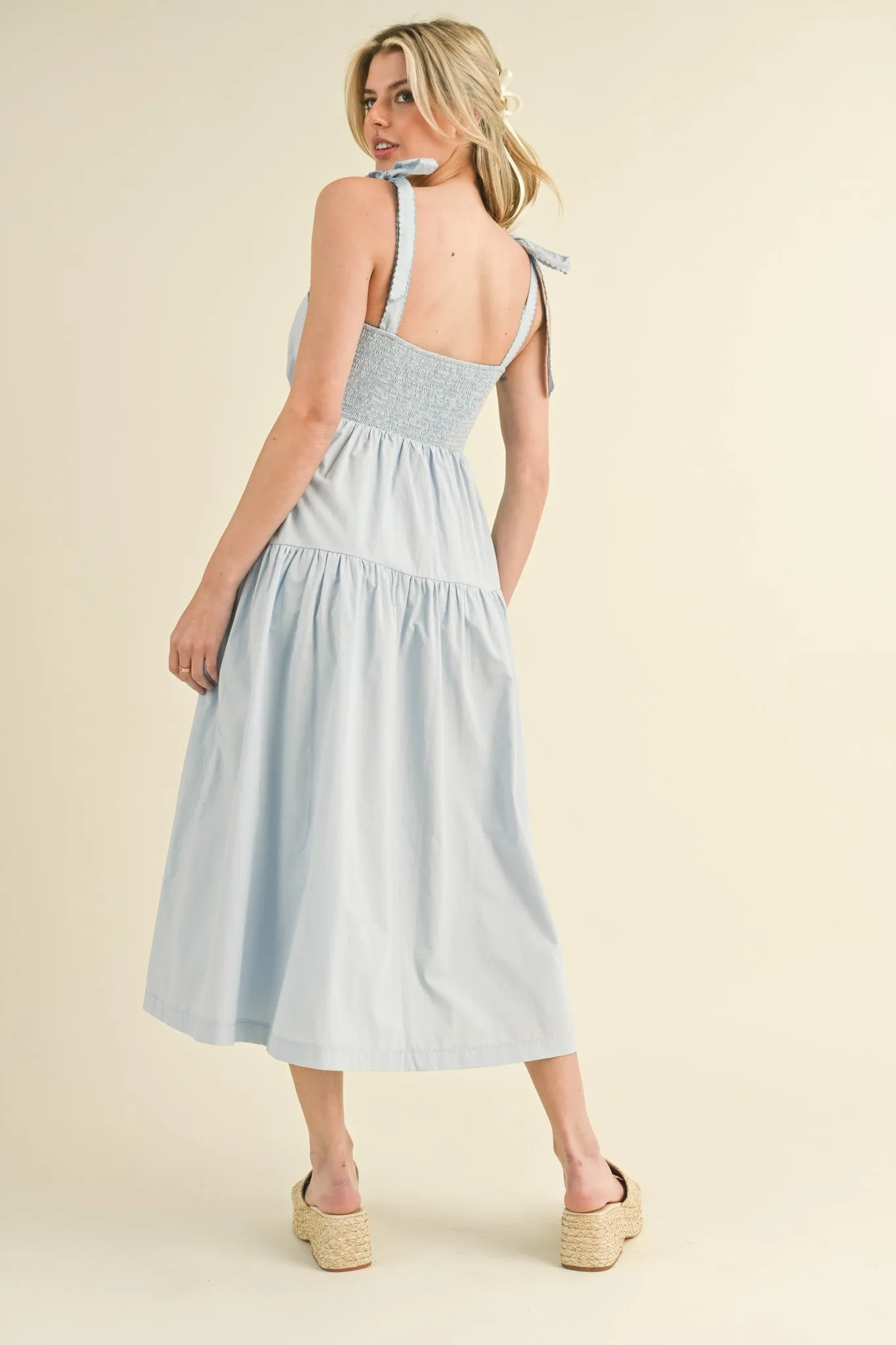 Light Blue Bow Front Scalloped Midi Dress sold by Pinkblush product image thumbnail 5