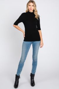 Black Mock Neck Short Sleeve Knit Top sold by Pinkblush