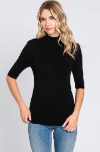 Black Mock Neck Short Sleeve Knit Top sold by Pinkblush