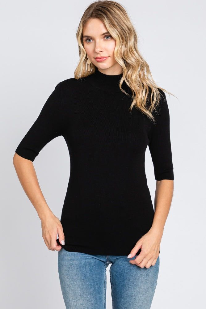 Black Mock Neck Short Sleeve Knit Top sold by Pinkblush product image thumbnail 2