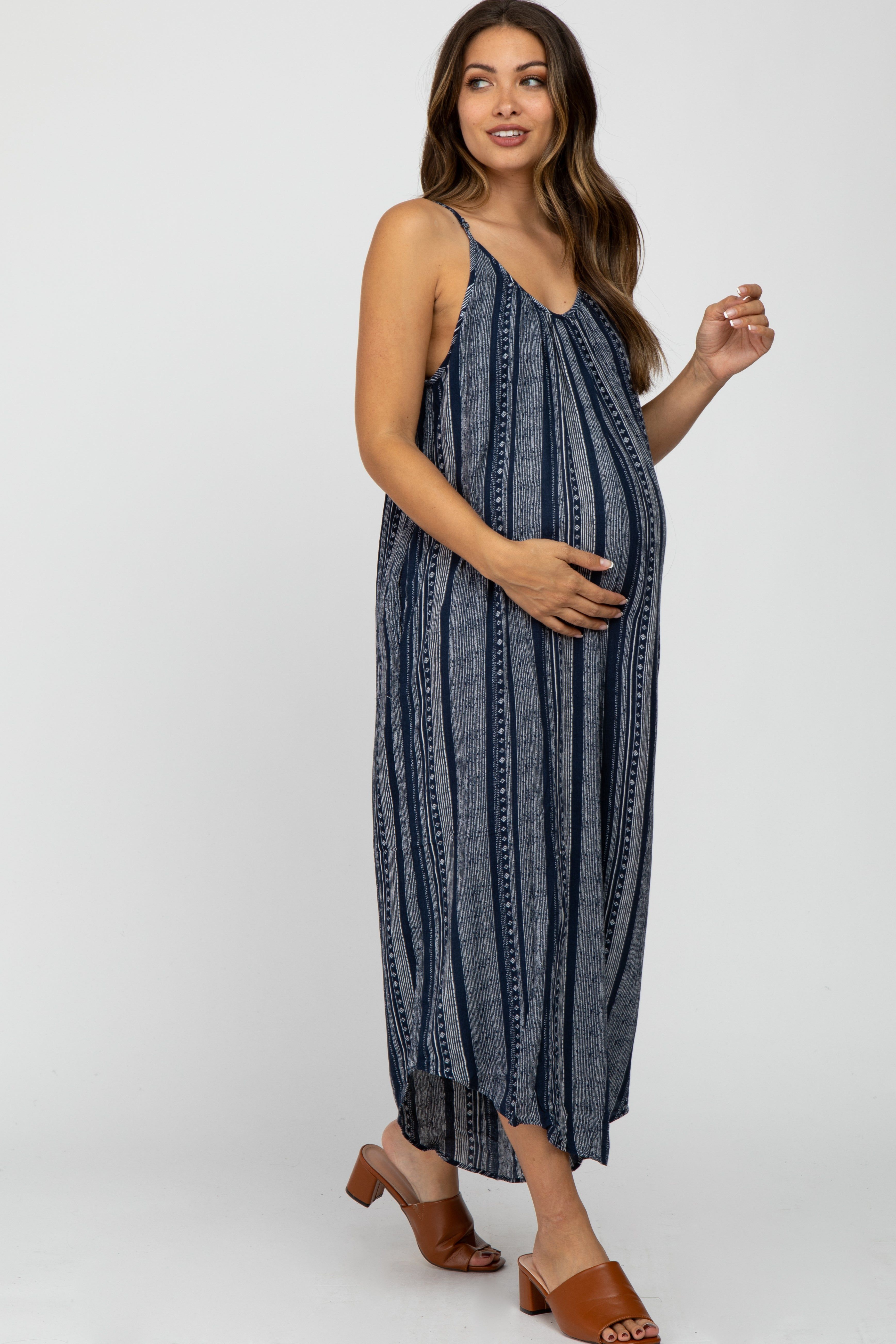 Navy Blue Printed Stripe Maternity Jumpsuit sold by Pinkblush product image thumbnail 3