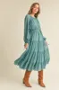 Green Tiered Ruffle Sleeve Midi Dress sold by Pinkblush