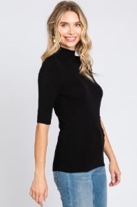 Black Mock Neck Short Sleeve Knit Top sold by Pinkblush