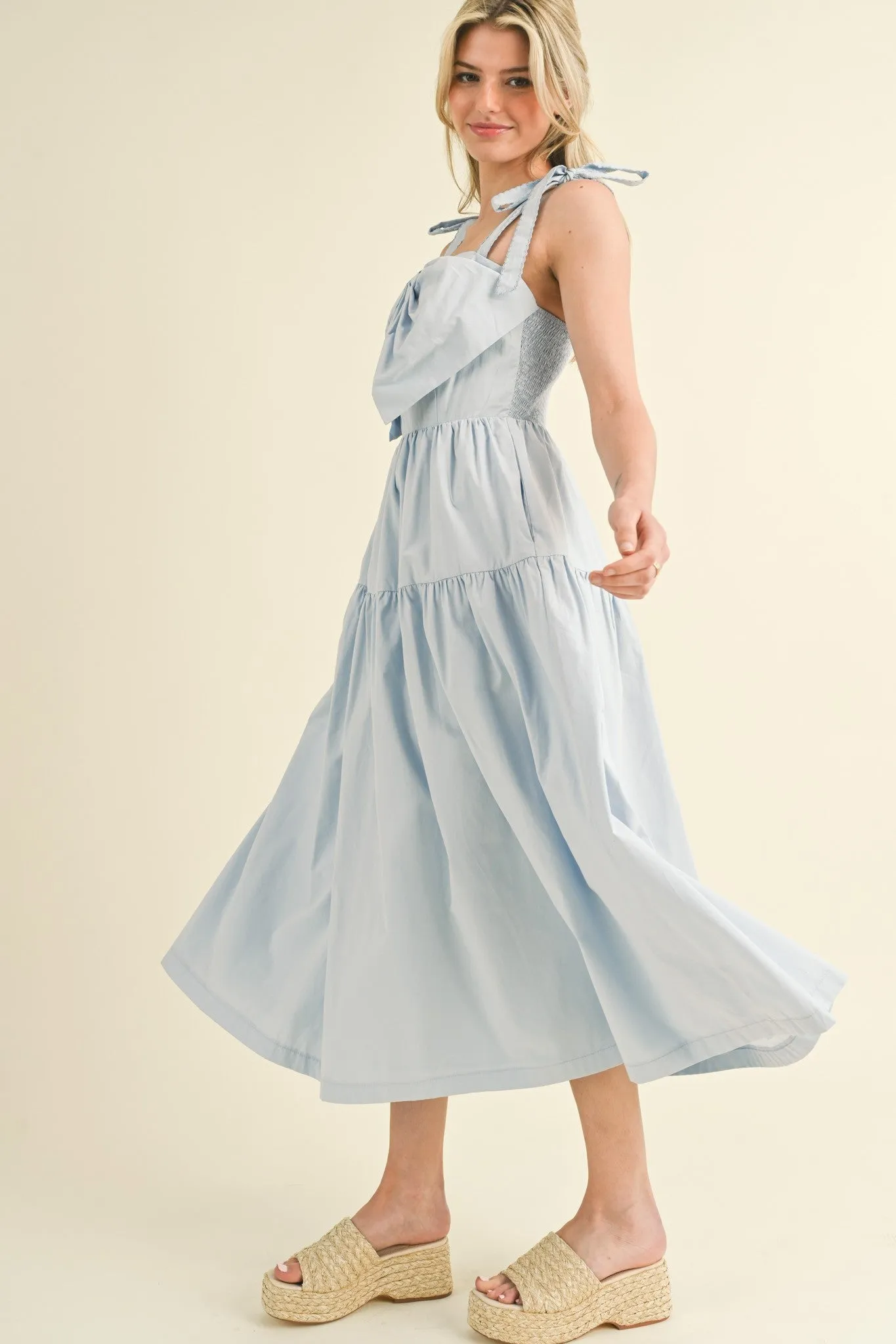 Light Blue Bow Front Scalloped Midi Dress sold by Pinkblush product image thumbnail 4