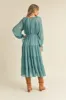 Green Tiered Ruffle Sleeve Midi Dress sold by Pinkblush