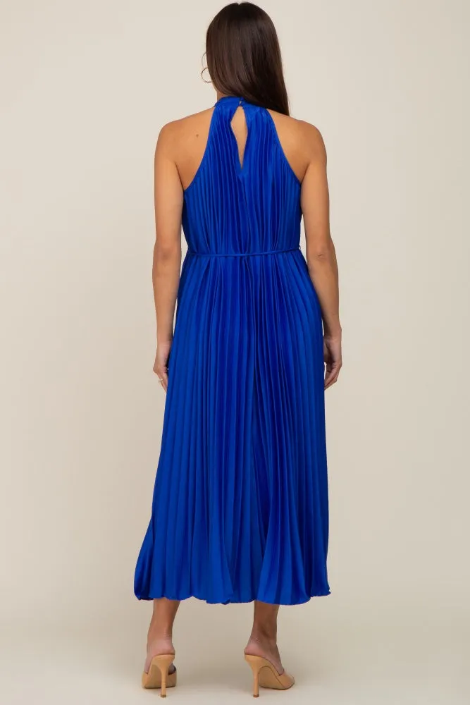Royal Blue Pleated Maternity Halter Dress sold by Pinkblush product image thumbnail 3