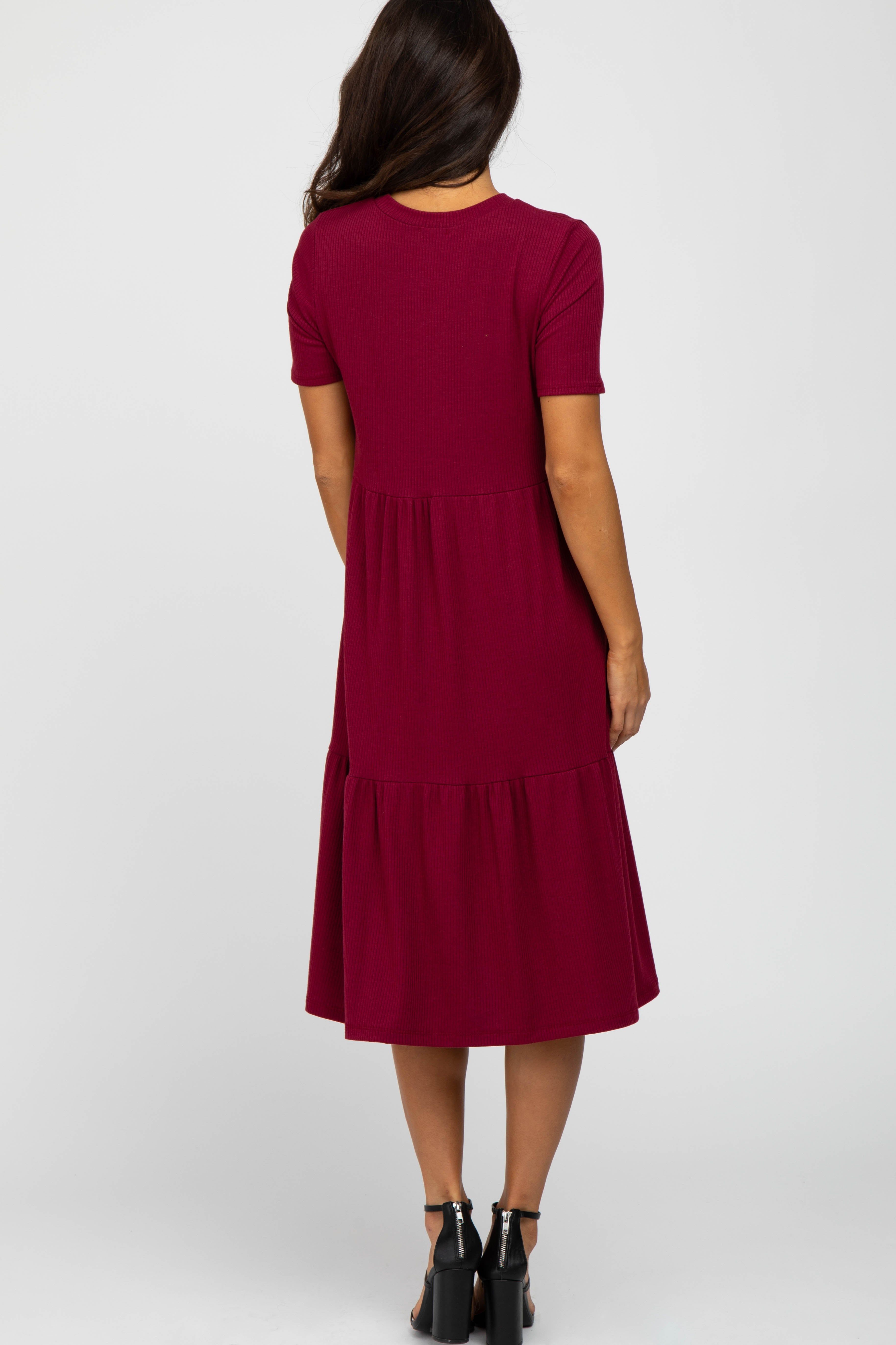 Burgundy Ribbed Tiered Dress sold by Pinkblush product image thumbnail 4