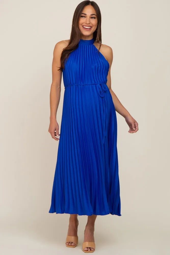 Royal Blue Pleated Maternity Halter Dress sold by Pinkblush product image thumbnail 4