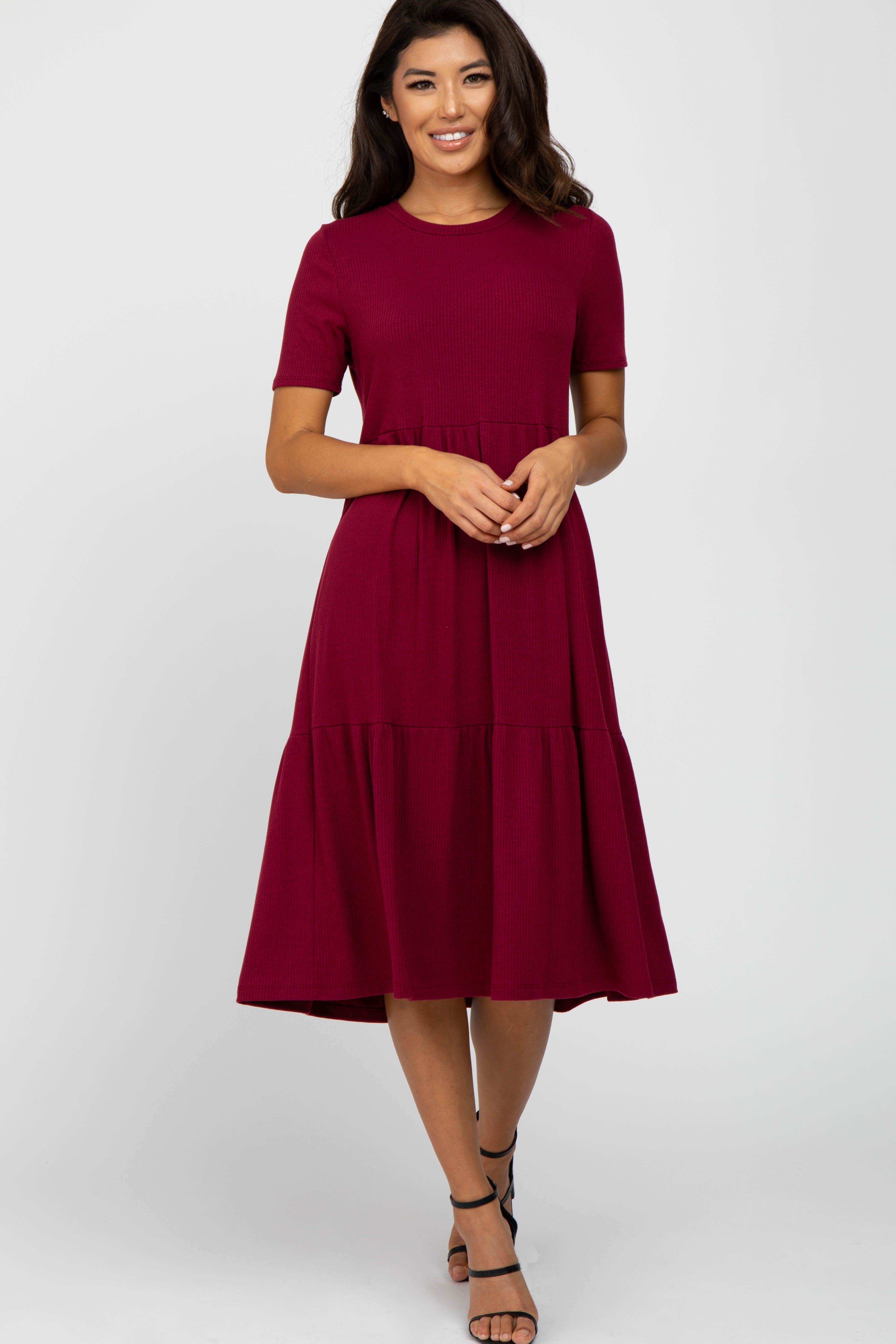 Burgundy Ribbed Tiered Dress sold by Pinkblush product image thumbnail 2