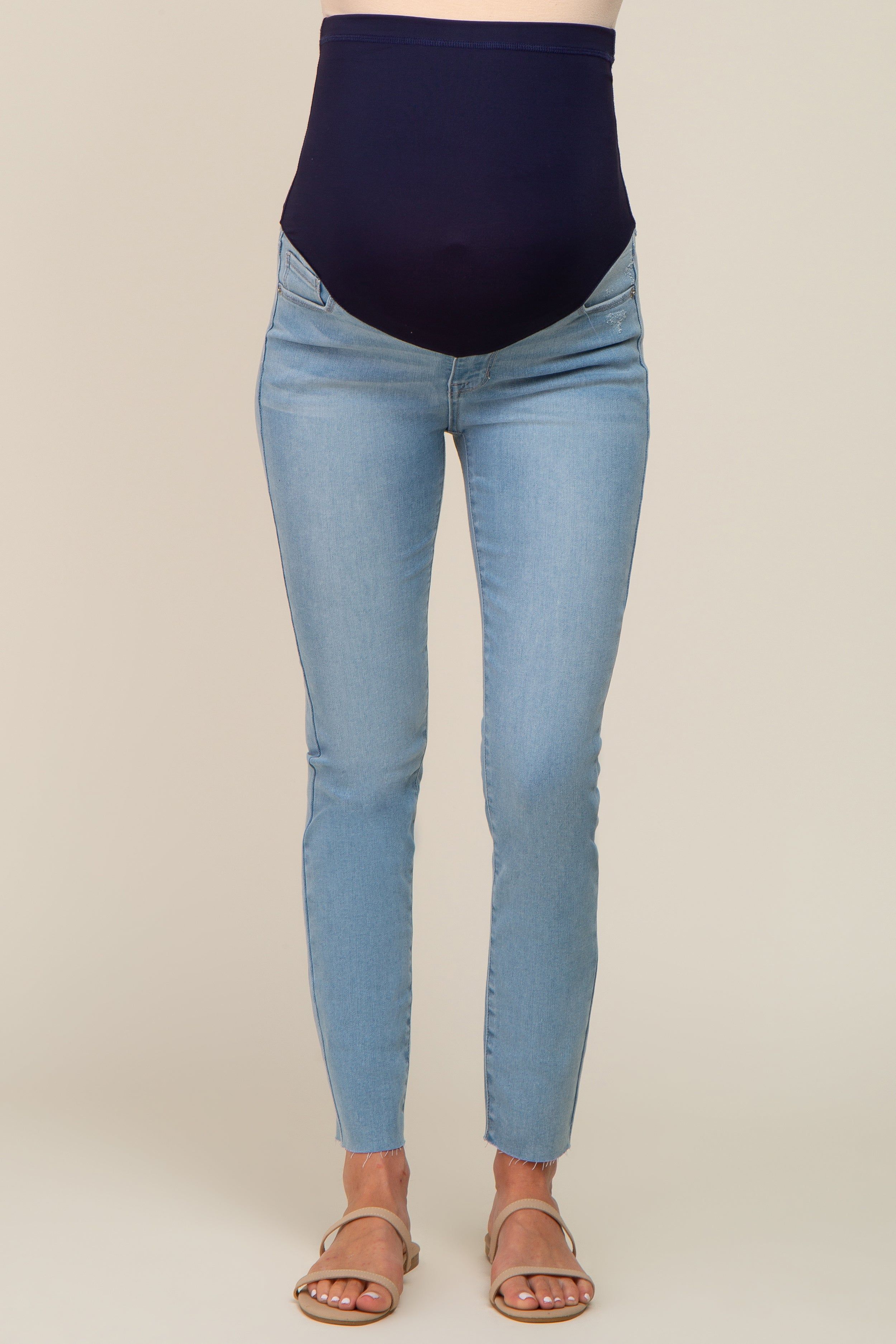 Light Blue Raw Hem Maternity Skinny Jeans sold by Pinkblush product image thumbnail 4