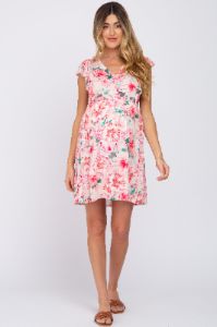 Pink Floral Ruffle Sleeve Babydoll Maternity Dress sold by Pinkblush