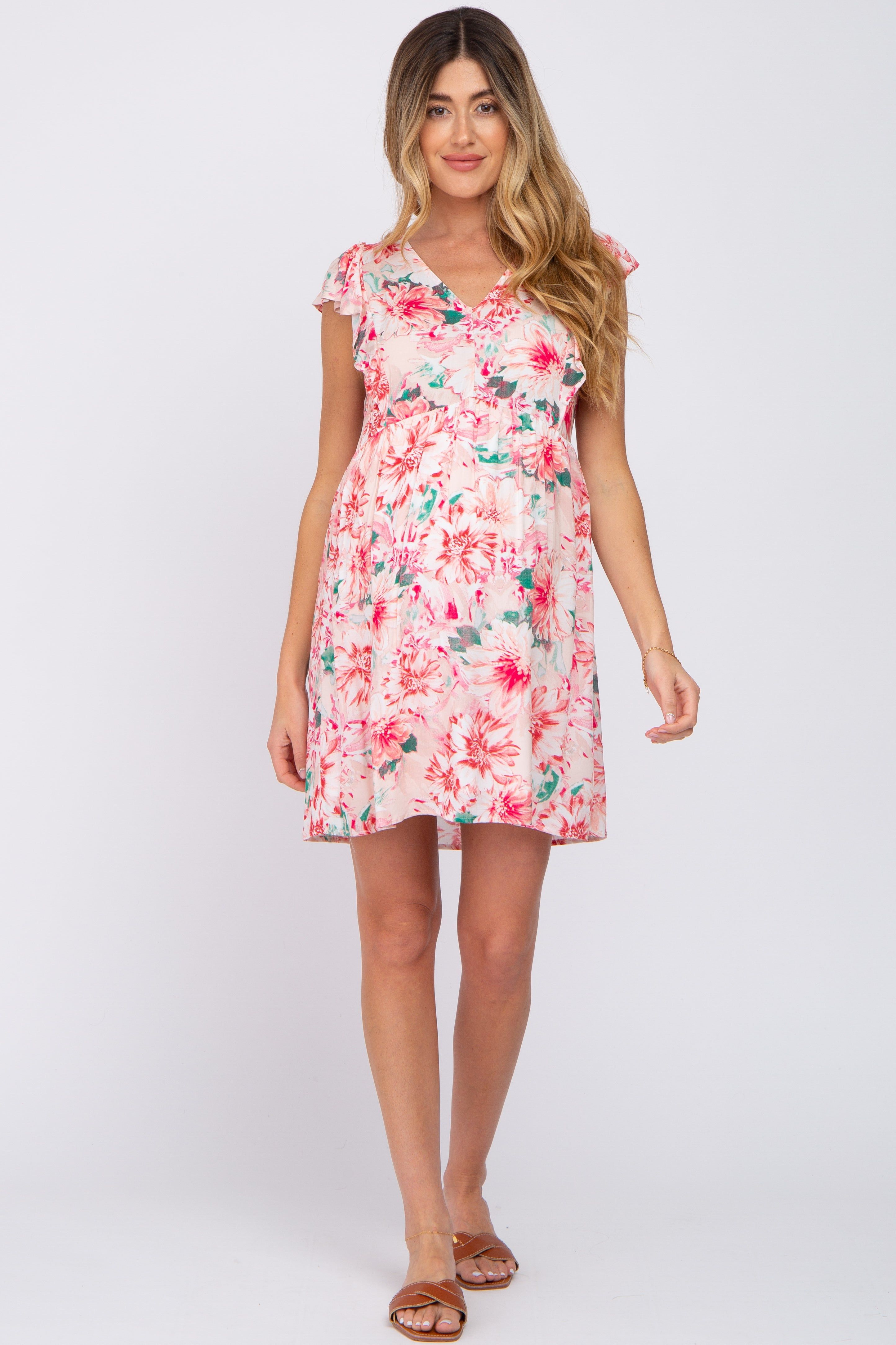 Pink Floral Ruffle Sleeve Babydoll Maternity Dress sold by Pinkblush product image thumbnail 4