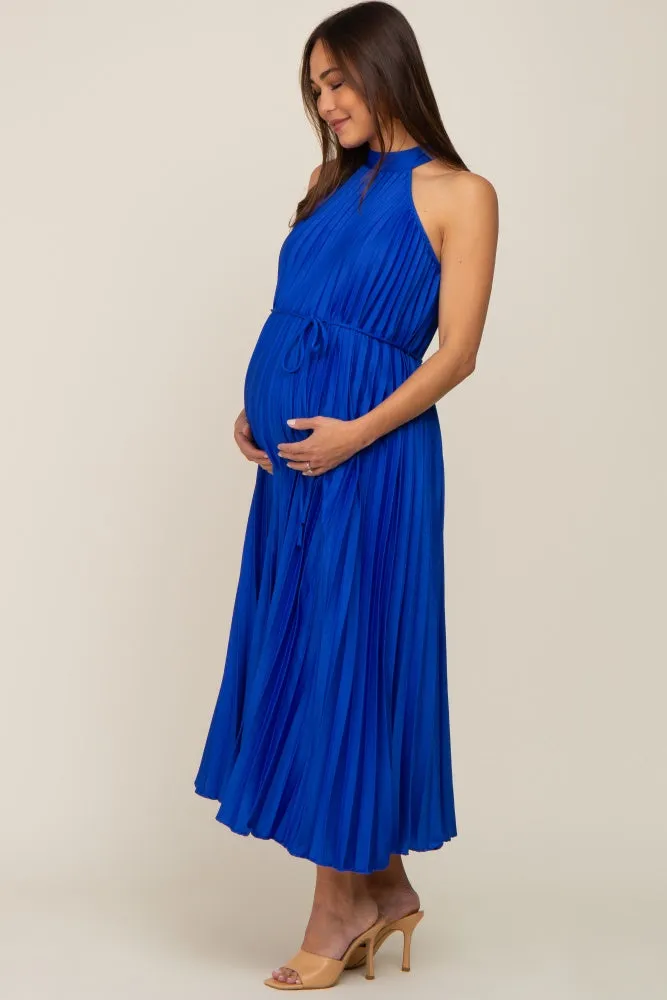 Royal Blue Pleated Maternity Halter Dress sold by Pinkblush product image thumbnail 2
