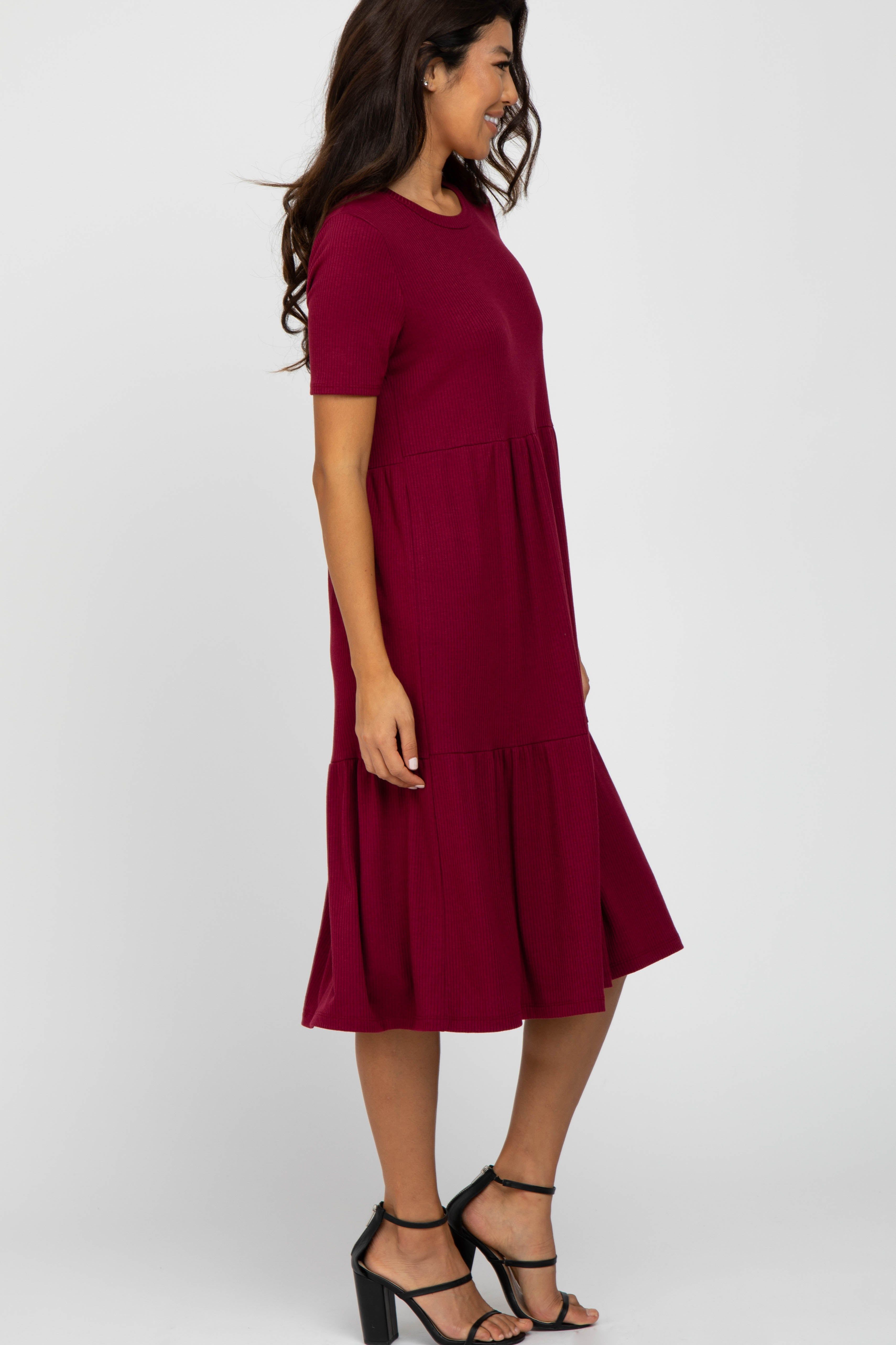 Burgundy Ribbed Tiered Dress sold by Pinkblush product image thumbnail 3