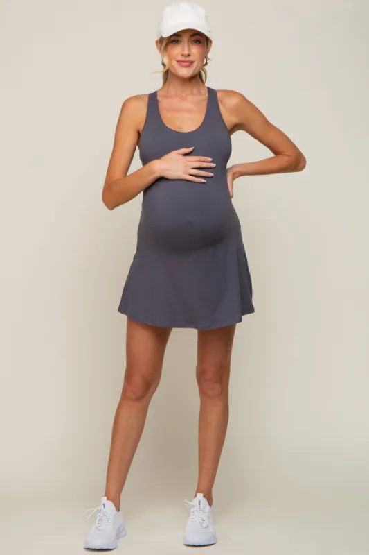 Grey Tennis Racerback Maternity Romper Dress sold by Pinkblush