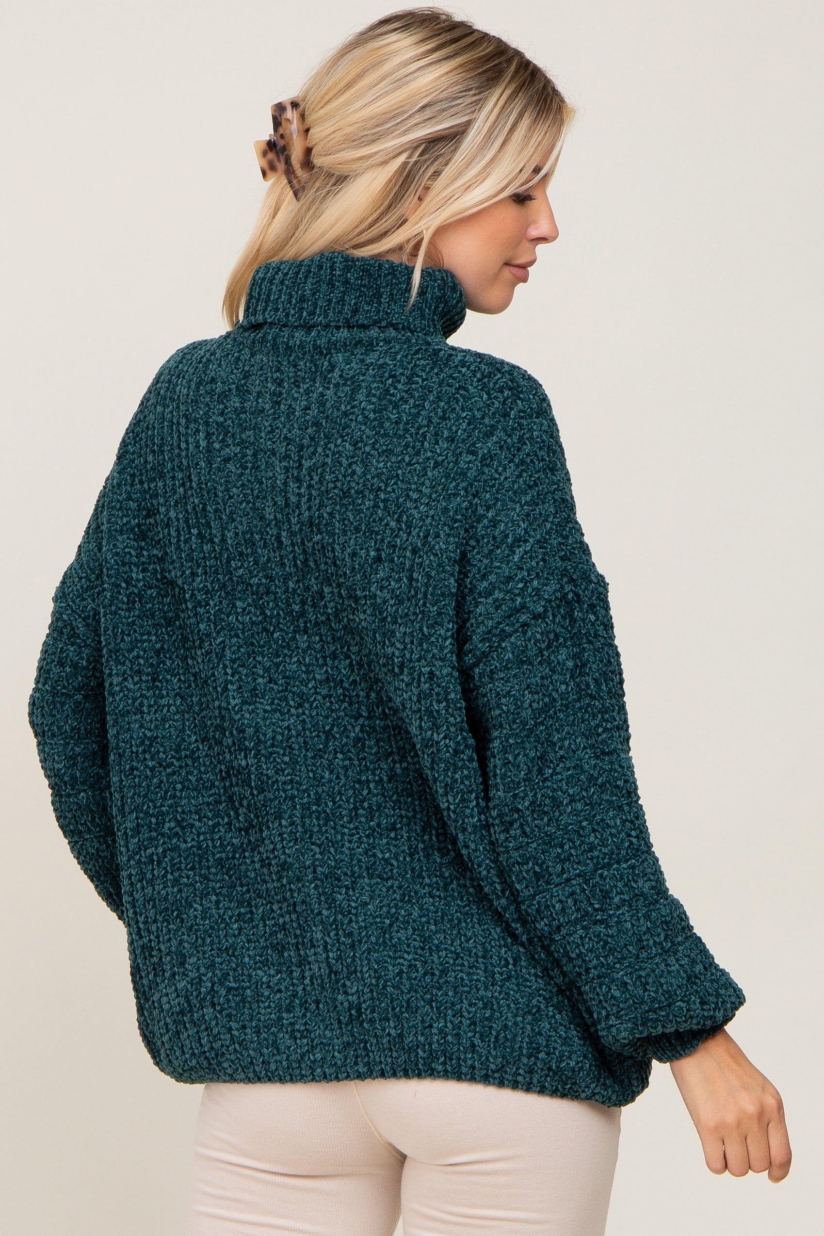 Forest Green Soft Chenille Turtle Neck Sweater sold by Pinkblush product image thumbnail 3