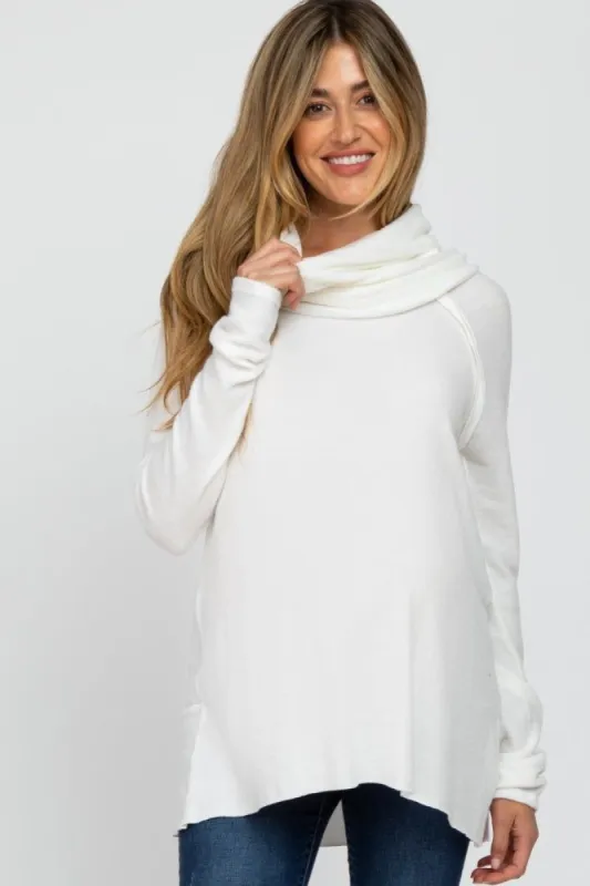 Ivory Brushed Knit Cowl Neck Long Sleeve Maternity Top sold by Pinkblush