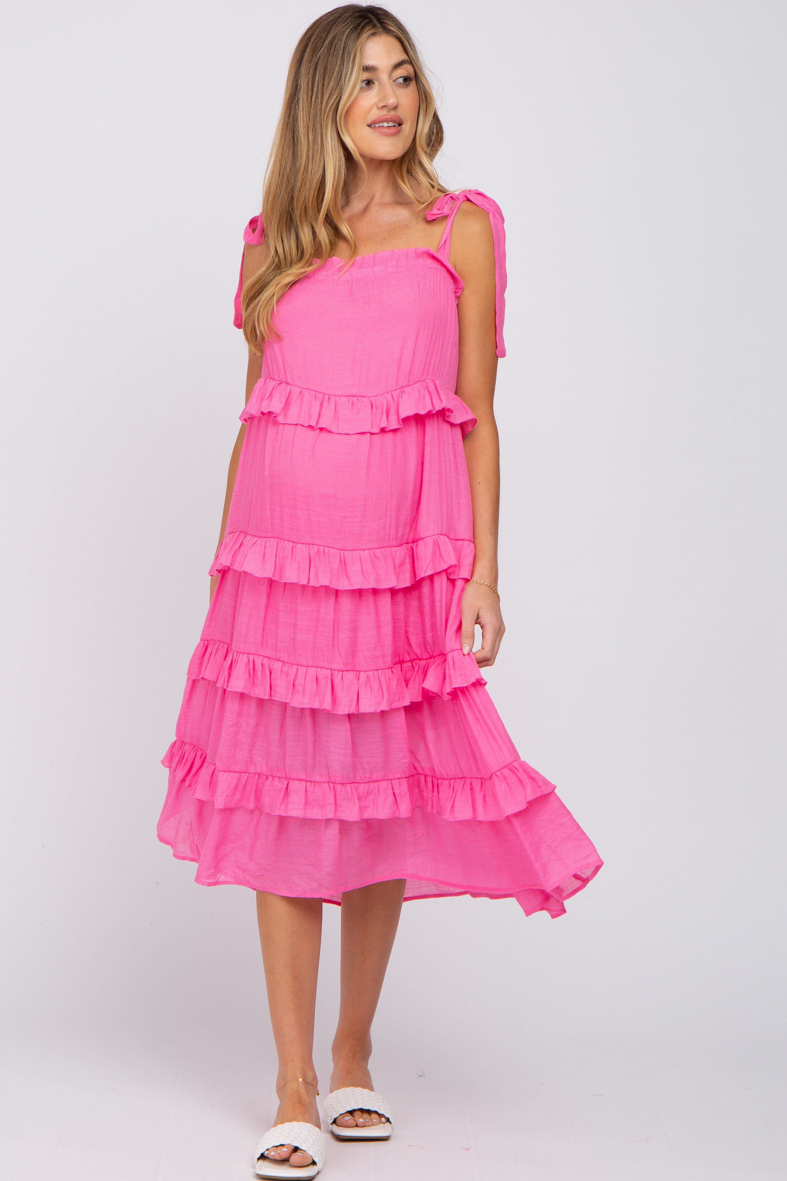 Fuchsia Ruffle Tiered Maternity Midi Dress sold by Pinkblush product image thumbnail 5