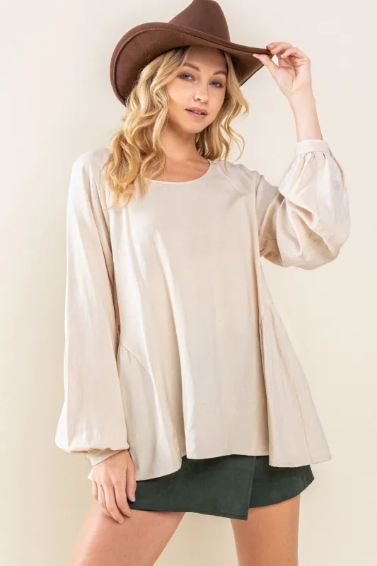 Cream Round Neck Back Tie Flare Blouse sold by Pinkblush