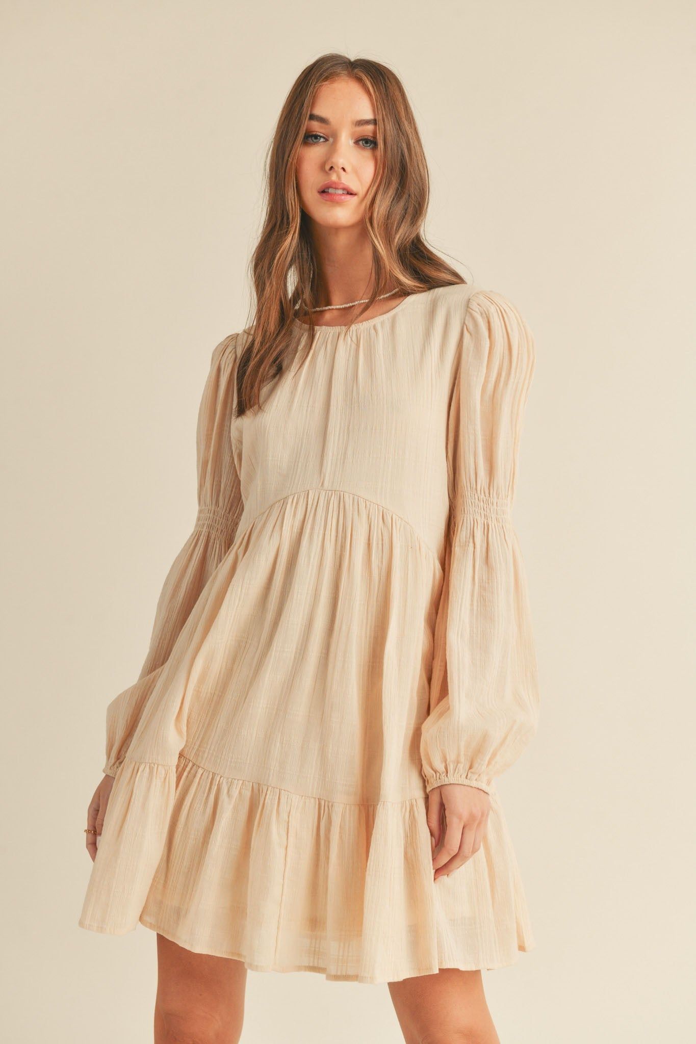 Cream Puff Long Sleeve Elastic Cuffs Baby Doll Dress sold by Pinkblush